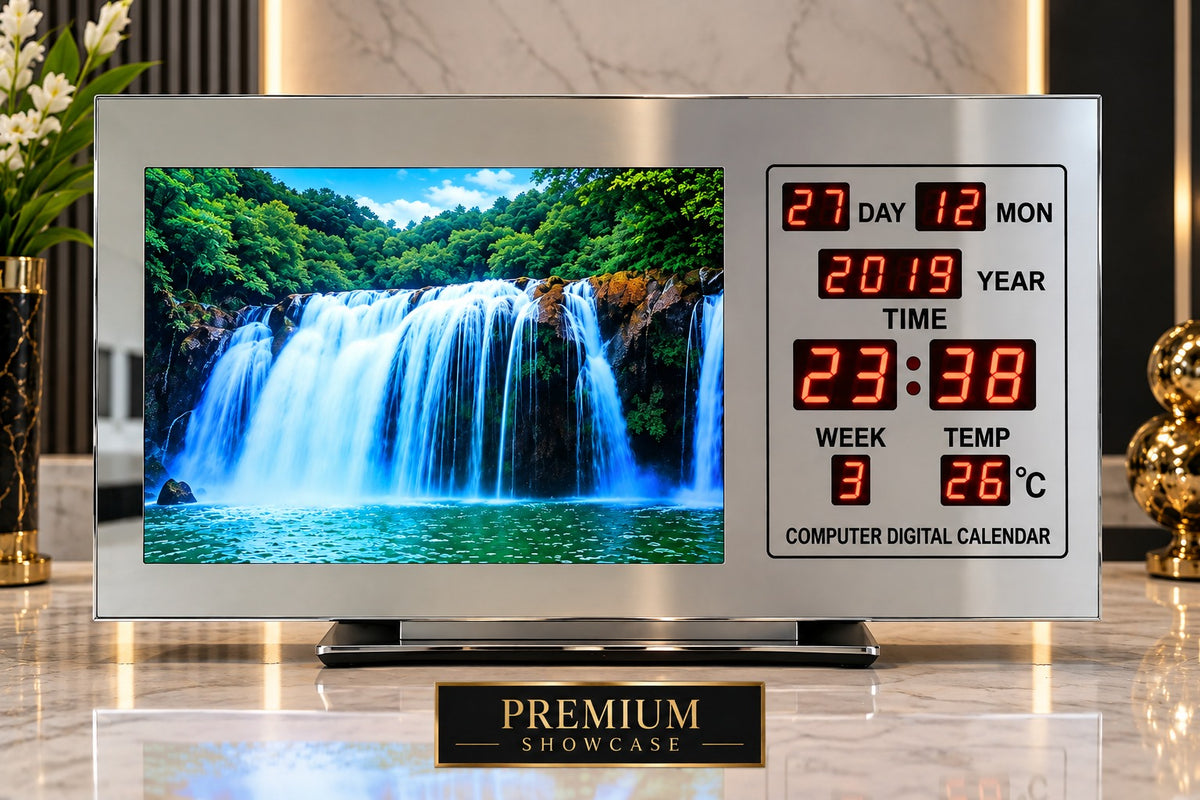 Ceas Veioza Acvariu Rotativ 936B-W cu Termometru Calendar Digital LED - detaliu produs