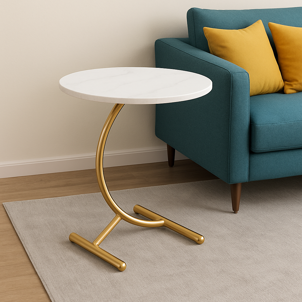 Masa rotunda din otel inoxidabil, model marmura alba 40x57 cm