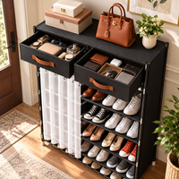 Pantofar Textil Premium cu 2 Sertare și 8 Rafturi, 95 × 30 × 123 cm, Structură Metalică, Rafturi Ajustabile și Perdea Antipraf, Negru - detaliu produs
