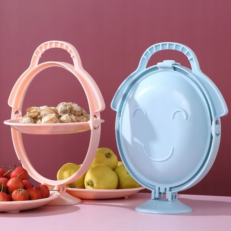 Platou de Servire Supraetajat Plastic 3 Compartimente Pliabil Roz 30x49.5cm - imagine principala