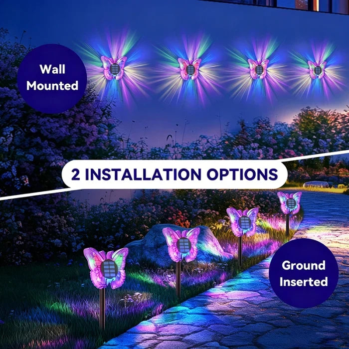 Set 2 Lampi Solare LED Fluture RGB 37cm Montaj Perete Sol IP65 5W 4 Culori - detaliu produs
