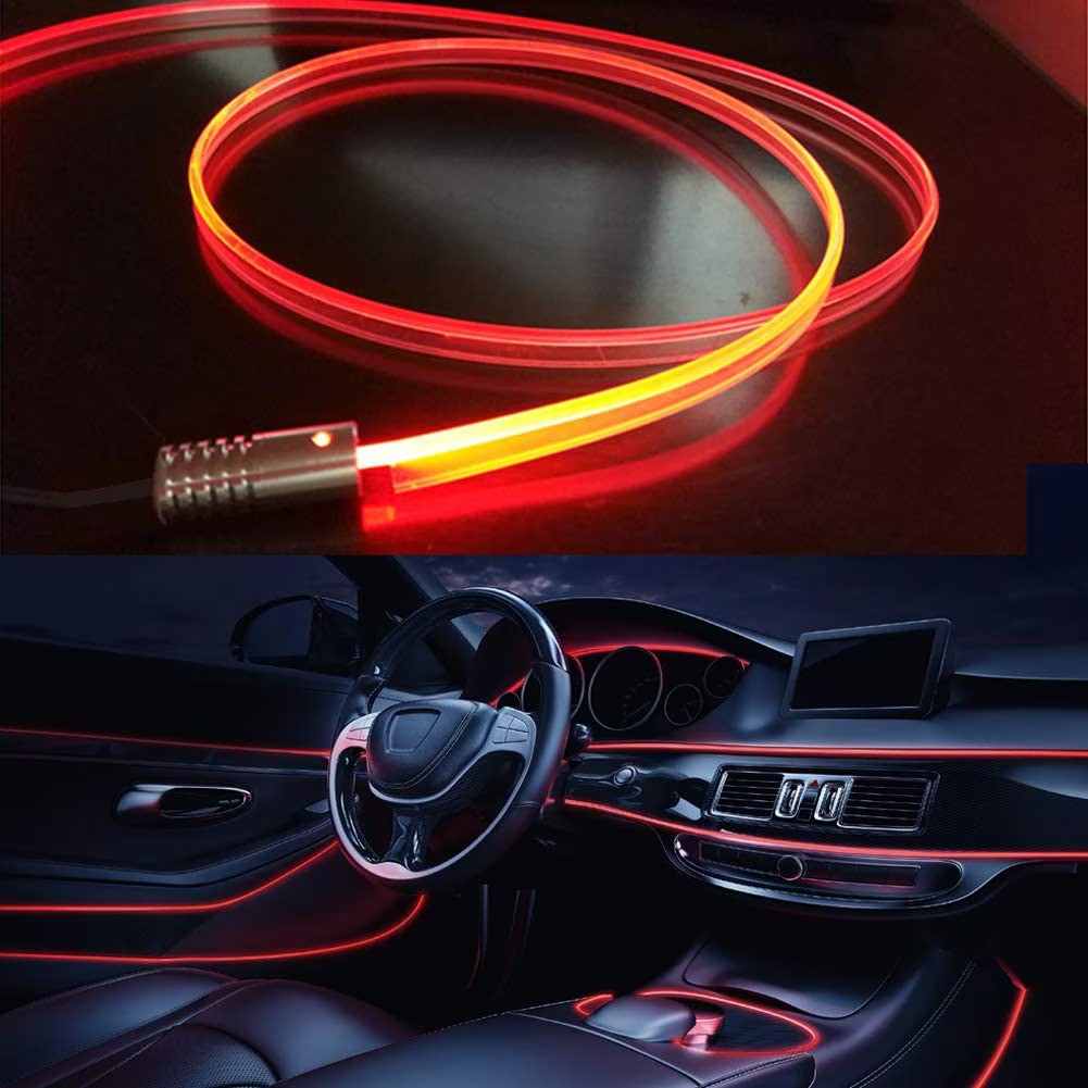 Set lumini ambientale premium, auto, pentru bord si usi lungime fir 6M, 5 unitati, aplicatie dedicata iOS, Android, telecomanda