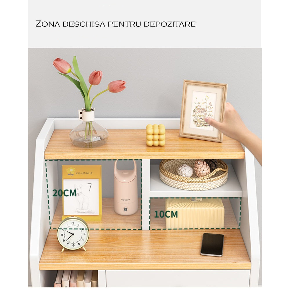 Noptiera moderna cu 3 polite si un sertar, 40x30x53cm