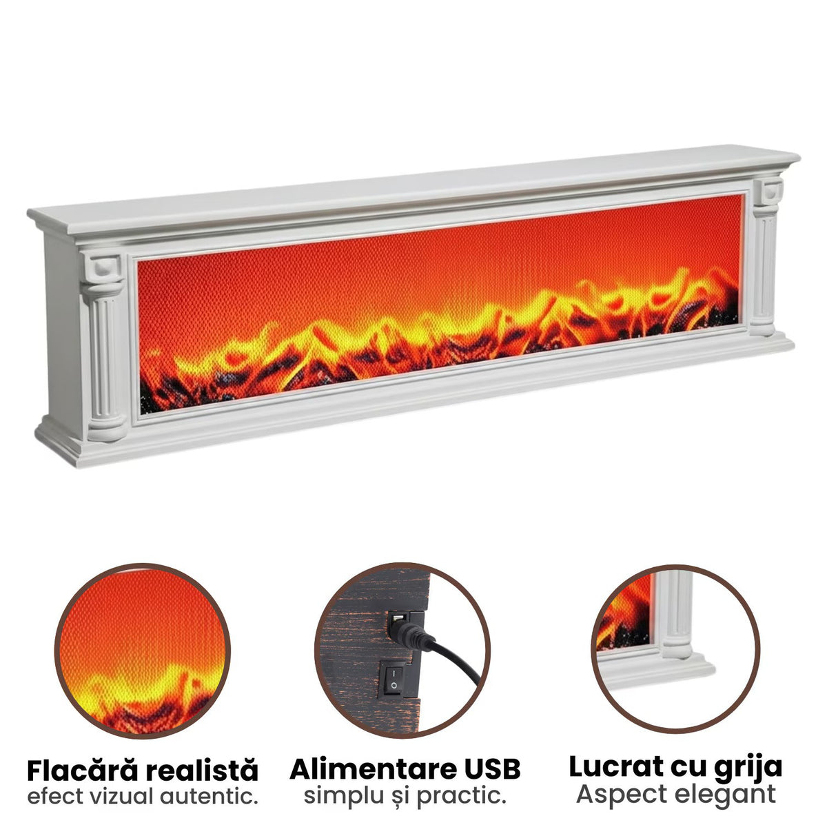 Semineu LED Panoramic 102 cm cu Efect Jar – Decor Elegant pentru Casa si Evenimente