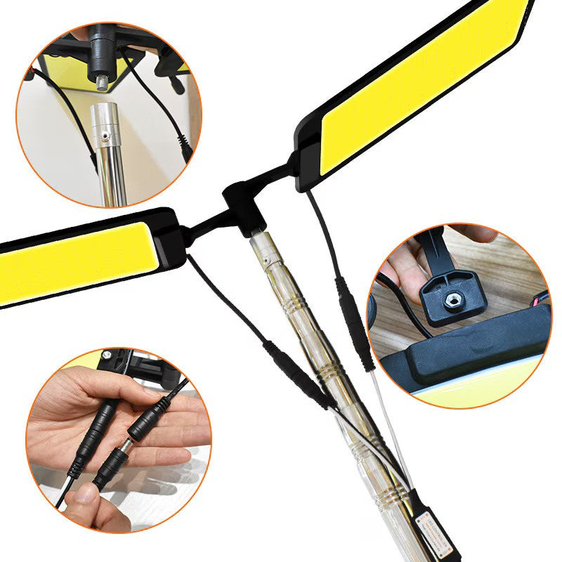 Kit Nocturna eLIVE FR-12, Proiector Camping LED 94W 9116lm, Waterproof, Brat Telescopic Ajutabil 5m, 3 Adaptoare 220V-AUTO-Cleme Crocodil Baterie, Telecomanda, Geanta Transport