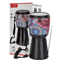 Boxa portabila bluetooth cu incarcare solara, design Darbuka, cu radio FM si lanterna, negru-inflorat - imagine 6