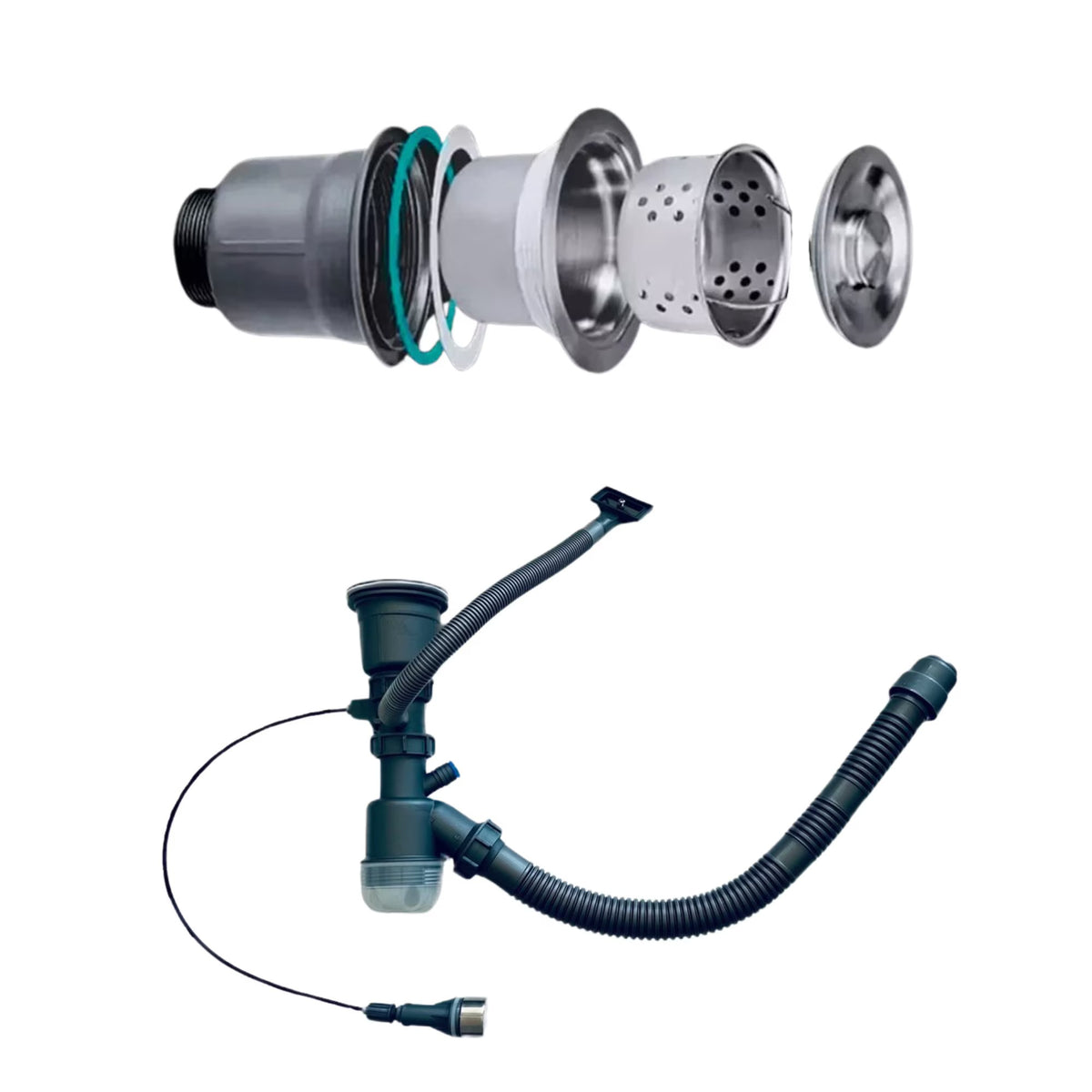 Chiuveta Bucatarie Multifunctionala Negru Grafit cu 2 Cascade, Robinet Cascada, Afisaj Digital Temperatura, Accesorii Incluse