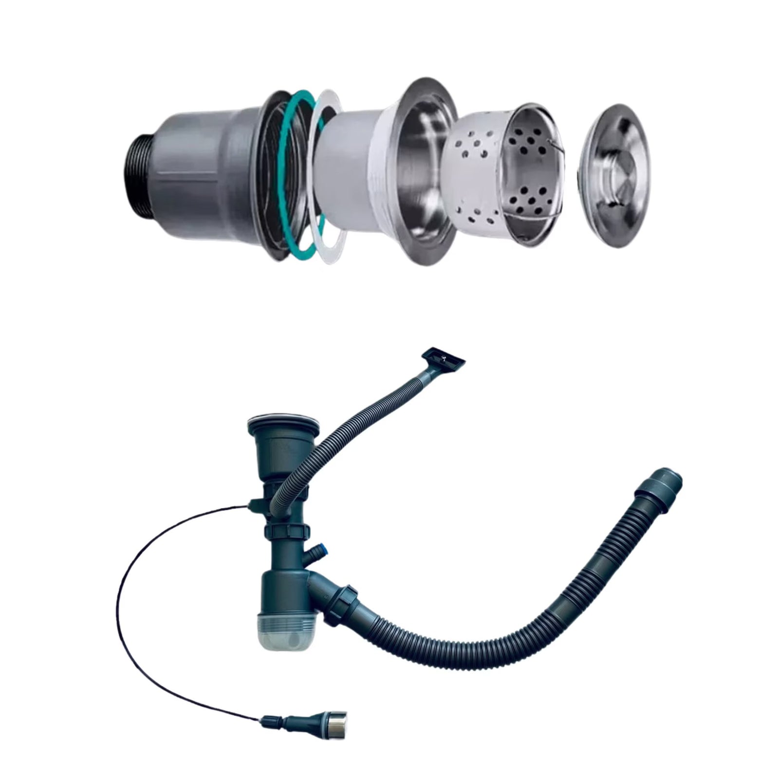 Chiuveta Bucatarie Multifunctionala Negru Grafit cu 2 Cascade, Robinet Cascada, Afisaj Digital Temperatura, Accesorii Incluse