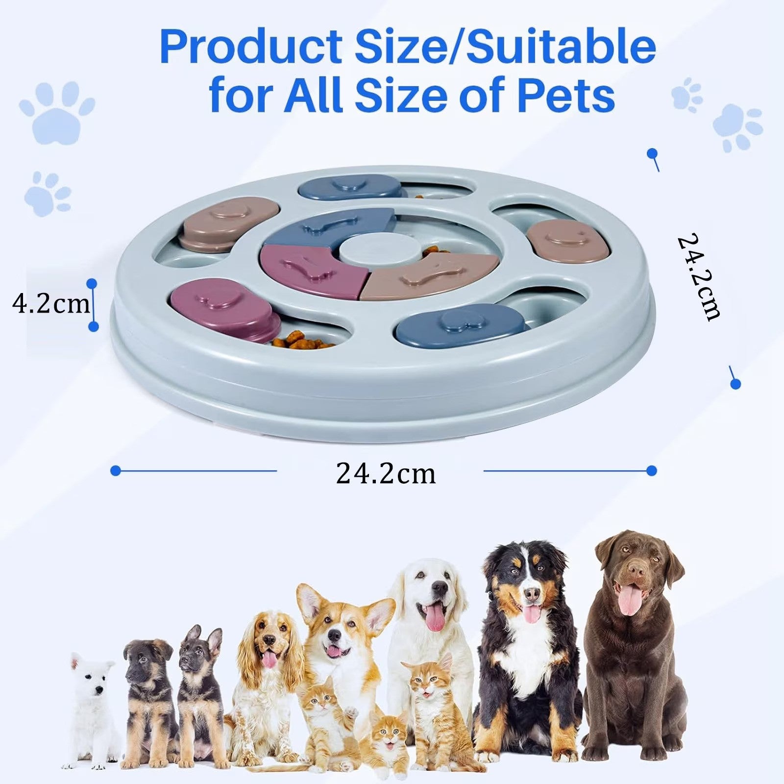 Castron Hranire Lenta Caini Si Pisici, Cu puzzle, 14 zone de hranire, Antiderapant