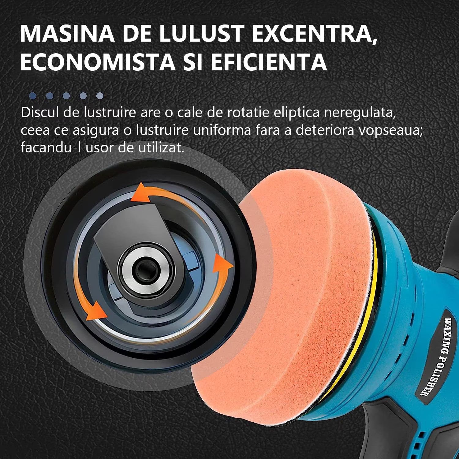 Aparat Polish Auto, 2 Acumulatori 12V, fara fir, portabil, 2500-5000 Rpm, 8 Viteze, Albastru/Negru