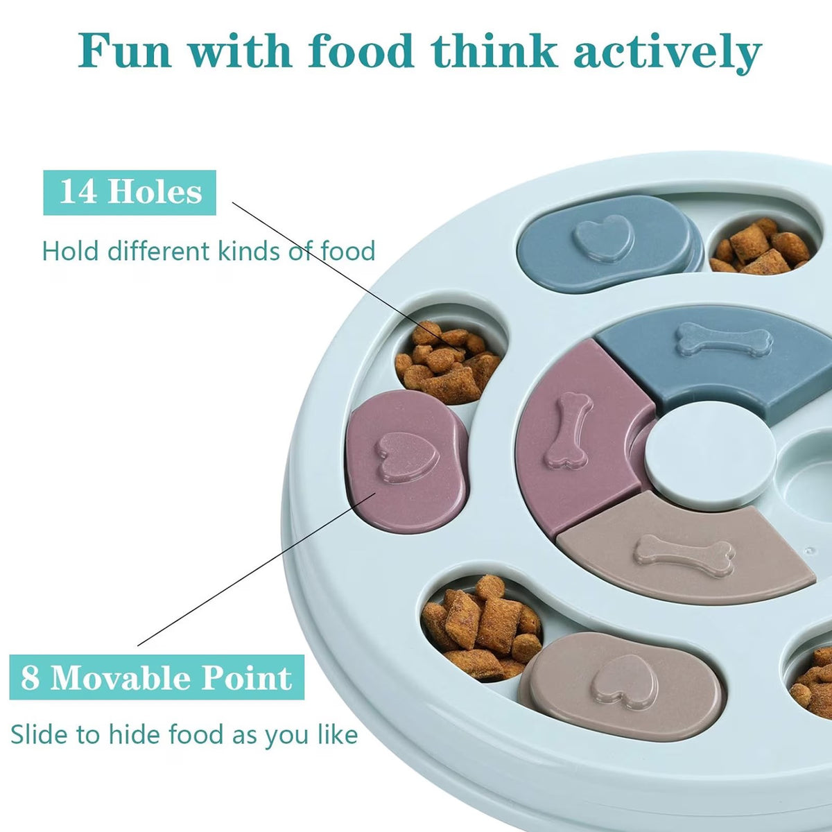 Castron Hranire Lenta Caini Si Pisici, Cu puzzle, 14 zone de hranire, Antiderapant