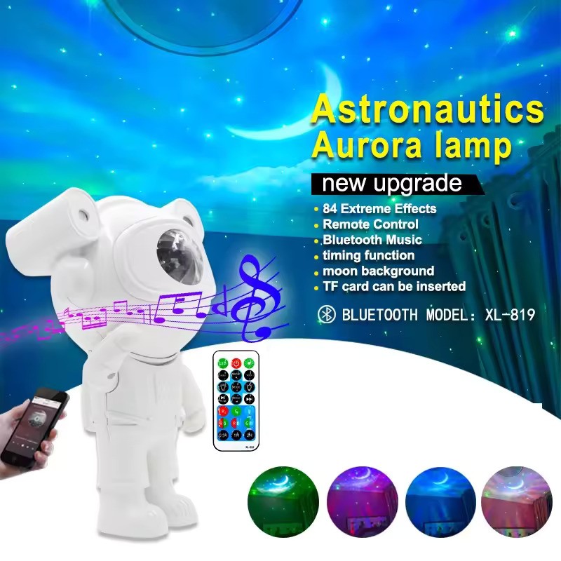 Proiector LED  in forma de astronaut cu sunete si lumini , stickere autoadezive, conexiune Bluetooth