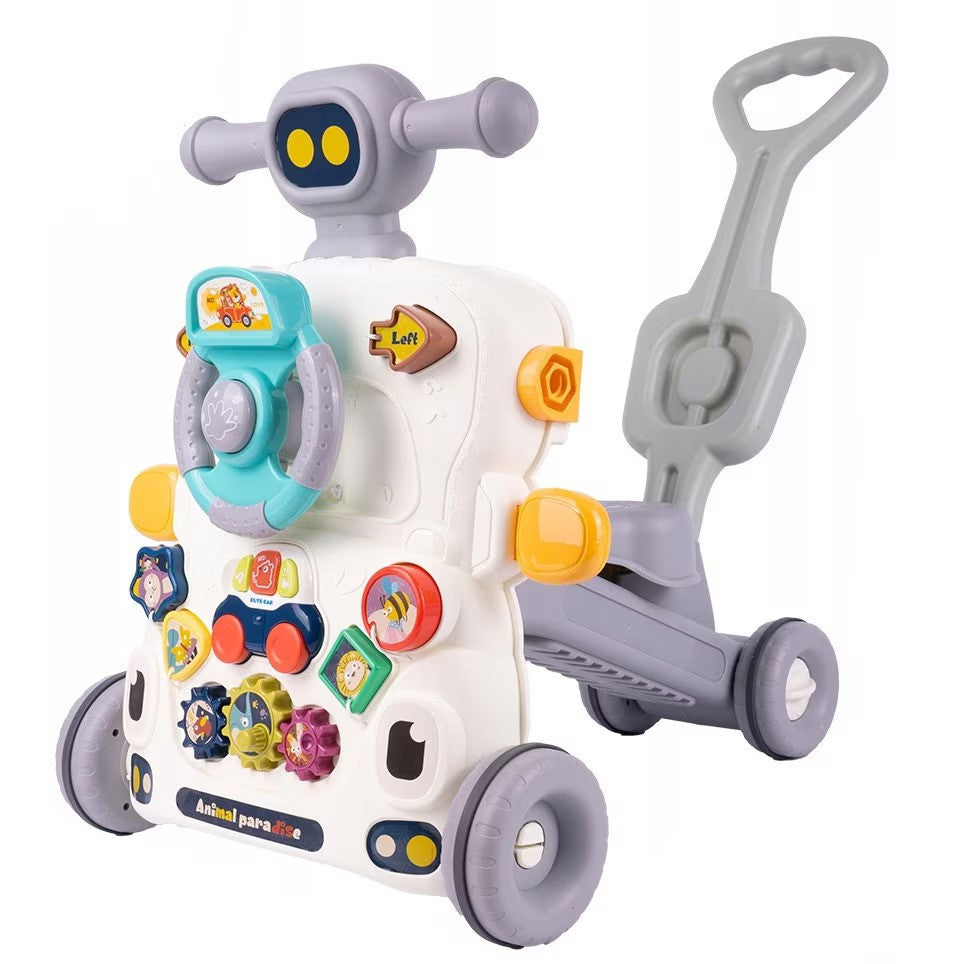 Antemergator 6 in 1  pentru Copii, cu Activitati Montessori de joaca si roti anti-alunecare,