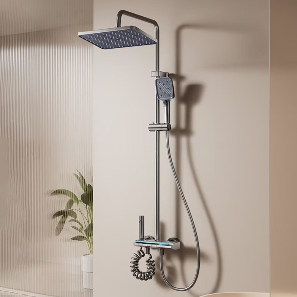 Set coloana dus digital cu termostat, afisaj LED, 4 functii curgere apa, control termostatic, robinet tip cascada, Gri Grafit