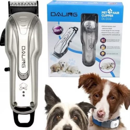 Masina  de Tuns Animale, Pentru Caini, Pisici, Oi, 8 in 1, Silentioasa, Fara Fir, Autonomie 150 Minute, 4 Capete, Accesorii unghii incluse, Argintiu