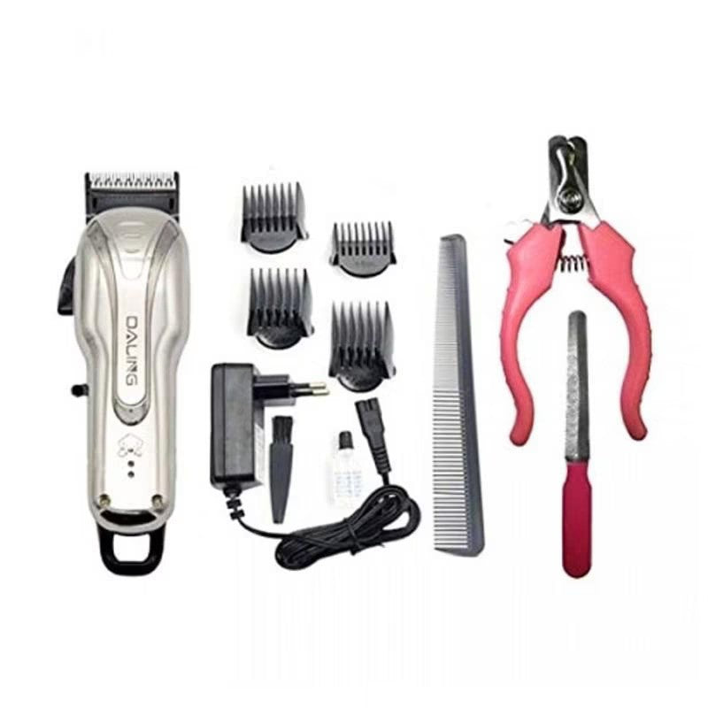 Masina  de Tuns Animale, Pentru Caini, Pisici, Oi, 8 in 1, Silentioasa, Fara Fir, Autonomie 150 Minute, 4 Capete, Accesorii unghii incluse, Argintiu