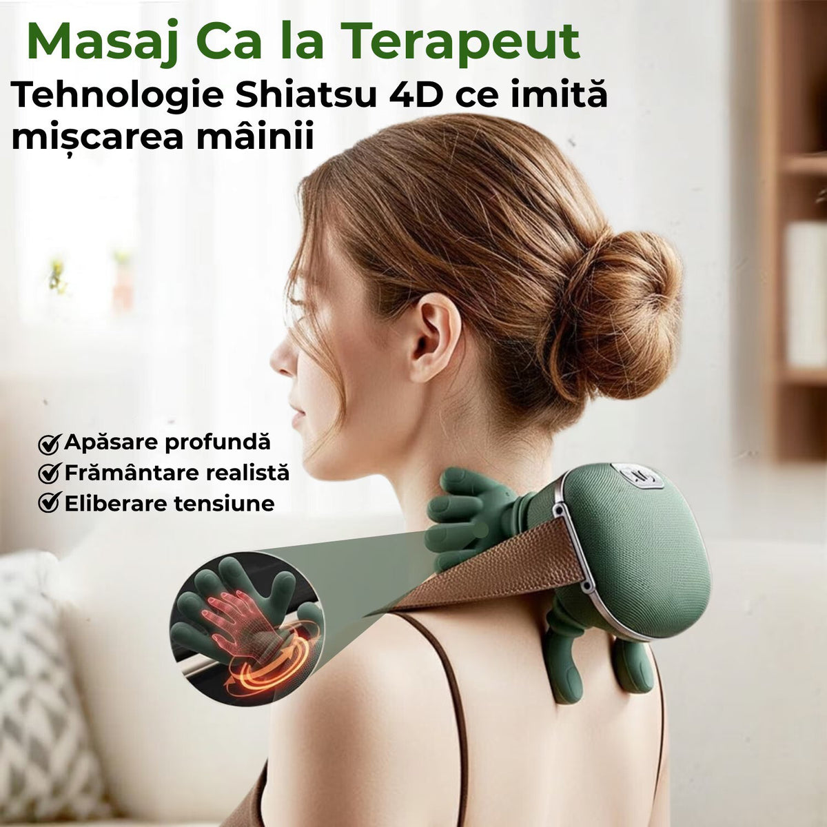 Aparat Masaj Cervical Multifunctional, 4D, 3 Intensitati, 2 Trepte Caldura 40/45°C, Wireless, Autonomie 70 min