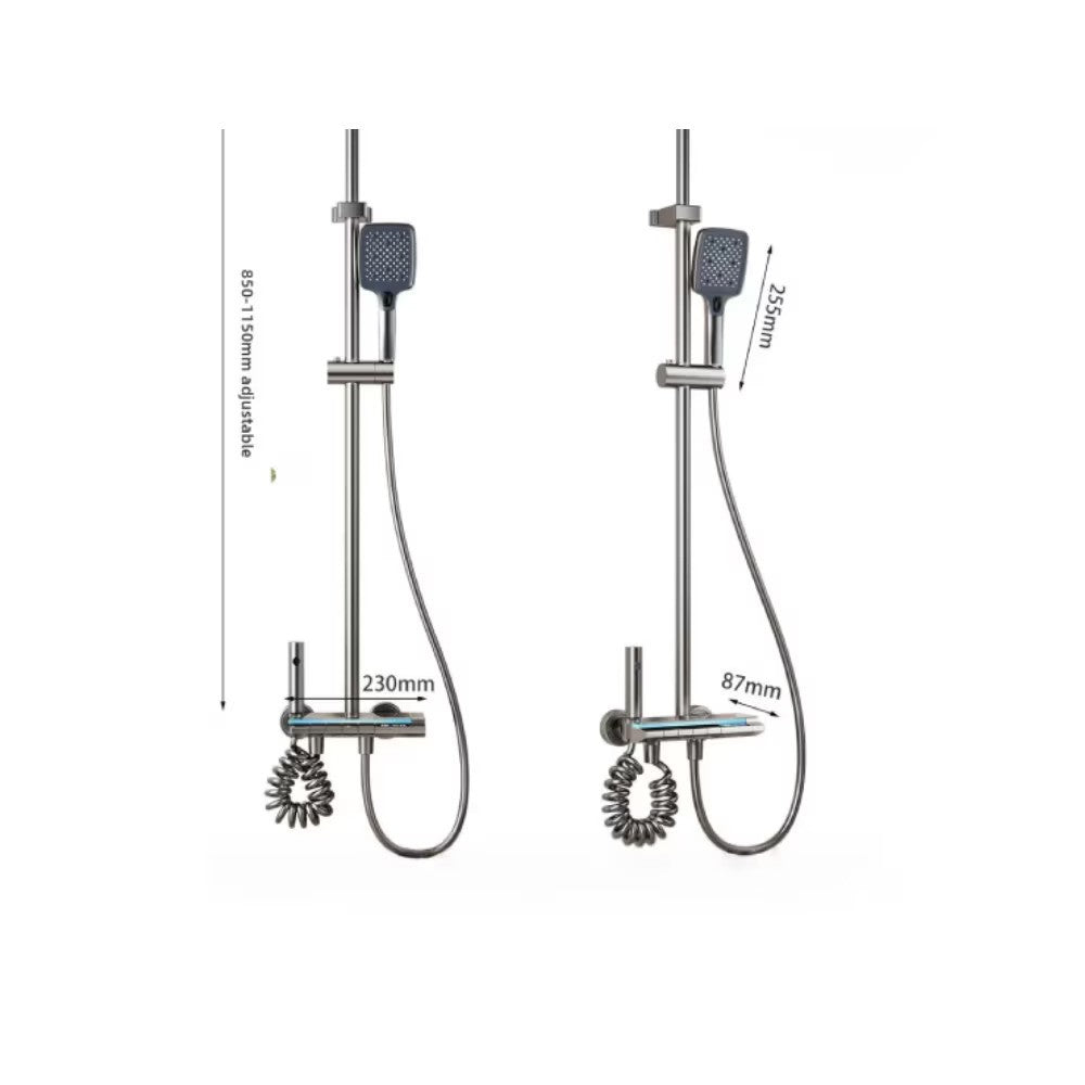 Set coloana dus digital cu termostat, afisaj LED, 4 functii curgere apa, control termostatic, robinet tip cascada, Gri Grafit