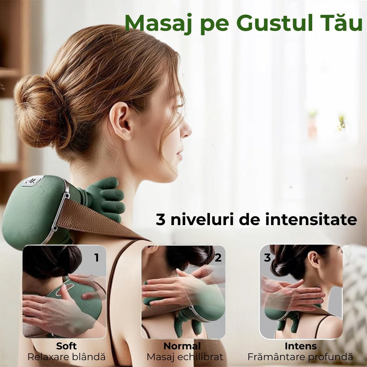 Aparat Masaj Cervical Multifunctional, 4D, 3 Intensitati, 2 Trepte Caldura 40/45°C, Wireless, Autonomie 70 min