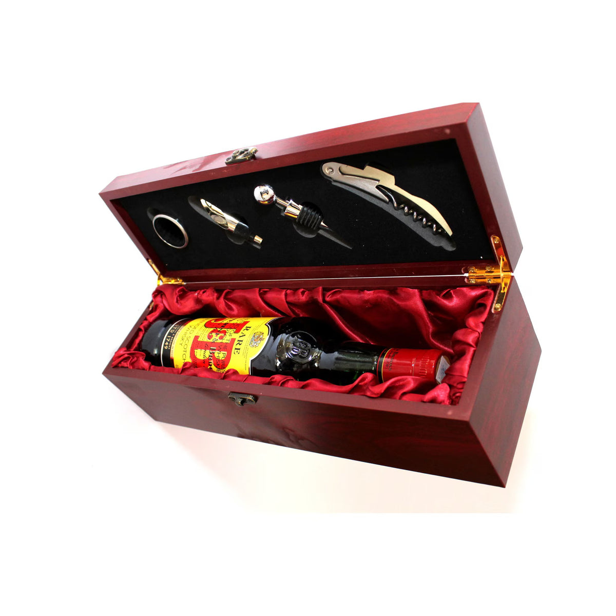 Set Cadou Cutie din Lemn pentru Sticla de Vin cu Accesorii – Elegant si Premium