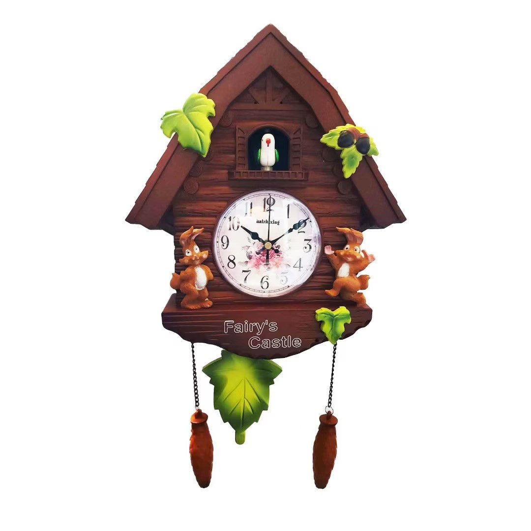 Ceas de perete cu pendul si cuc Fairy Castle 26 x 48 x 9 cm
