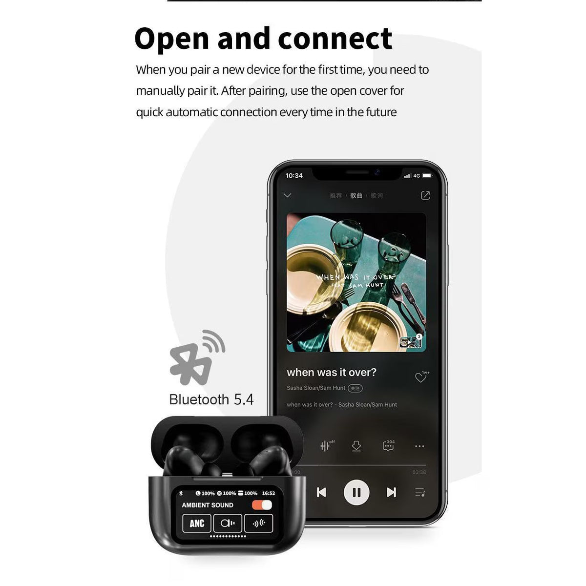 Casti wireless bluetooth A9 pro, cu Touch Screen si Anularea Zgomotului, Bluetooth 5.4,microfon HD, control tactil/touch, rezistente la apa