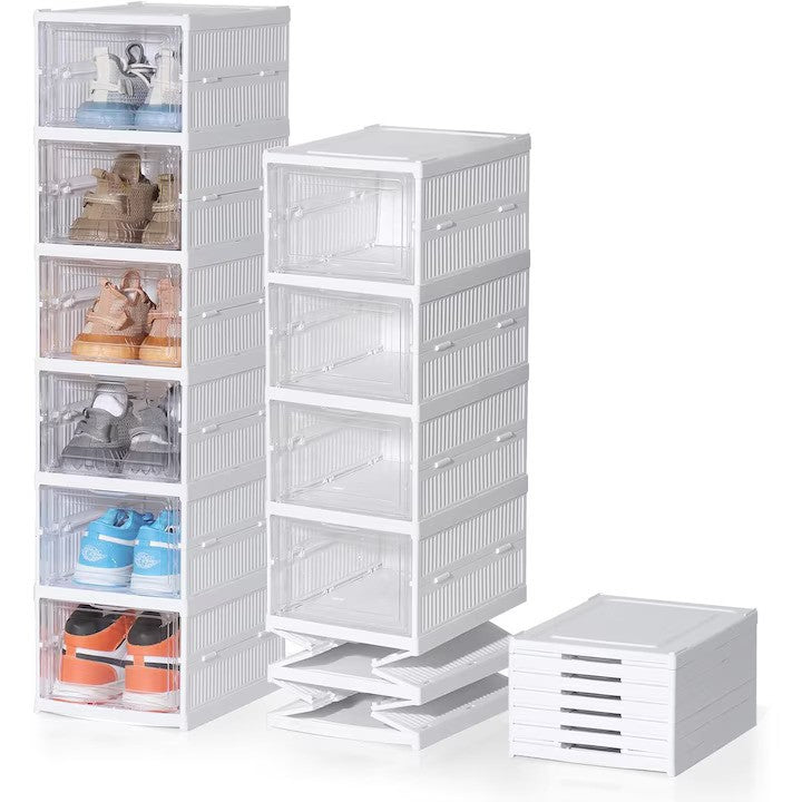 Set 4 cutii organizatoare pentru incaltaminte, pliabile, design transparent, 34.5x25.5x105cm, alb