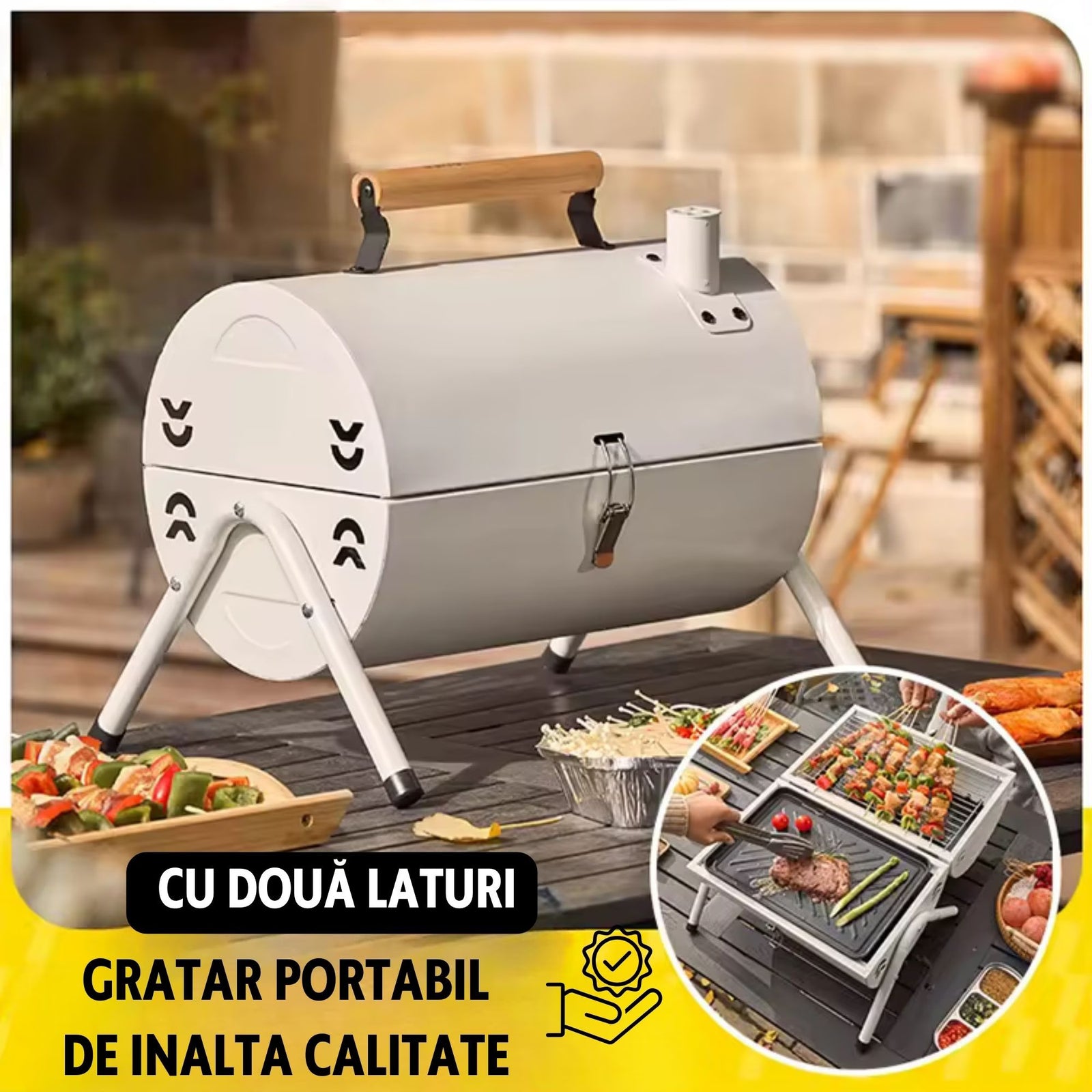 Gratar Portabil, Circular, Metal 38x25x38cm, Negru