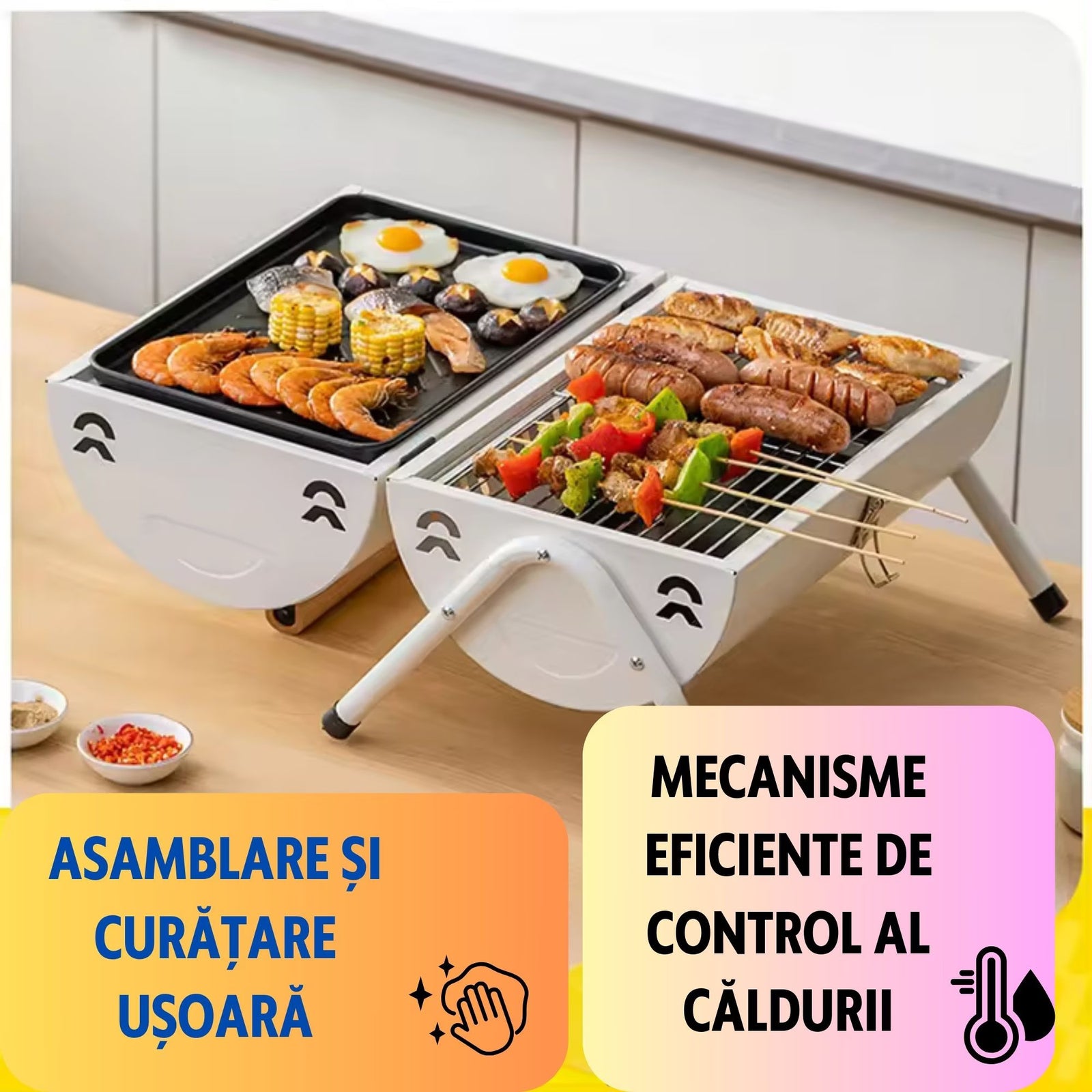 Gratar Portabil, Circular, Metal 38x25x38cm, Negru