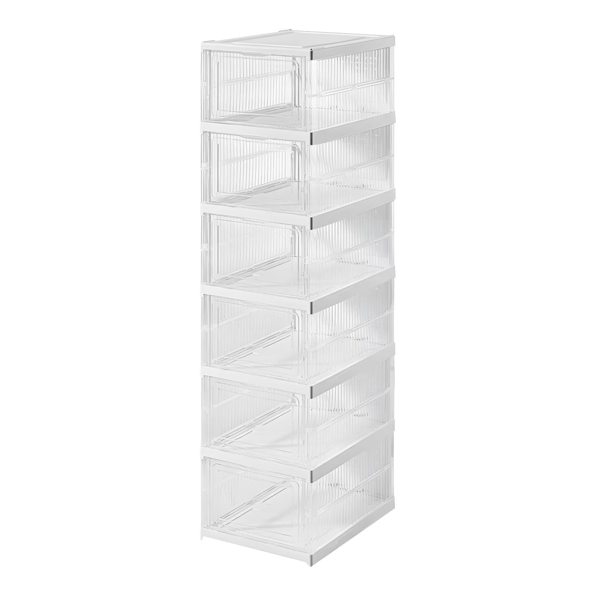 Set 4 cutii organizatoare pentru incaltaminte, pliabile, design transparent, 34.5x25.5x105cm, alb
