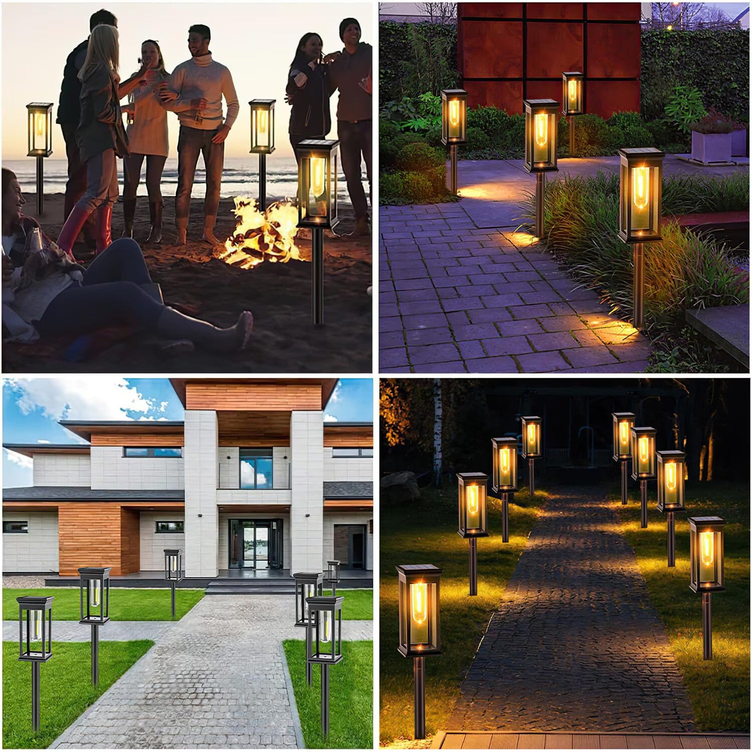 Lampi solare de exterior pentru gradina, 4 bucati, sensor lumina pornit/oprit, rezistent la ploaie/vant/ninsoare, 2200 mah, 8-10 ore de functionare