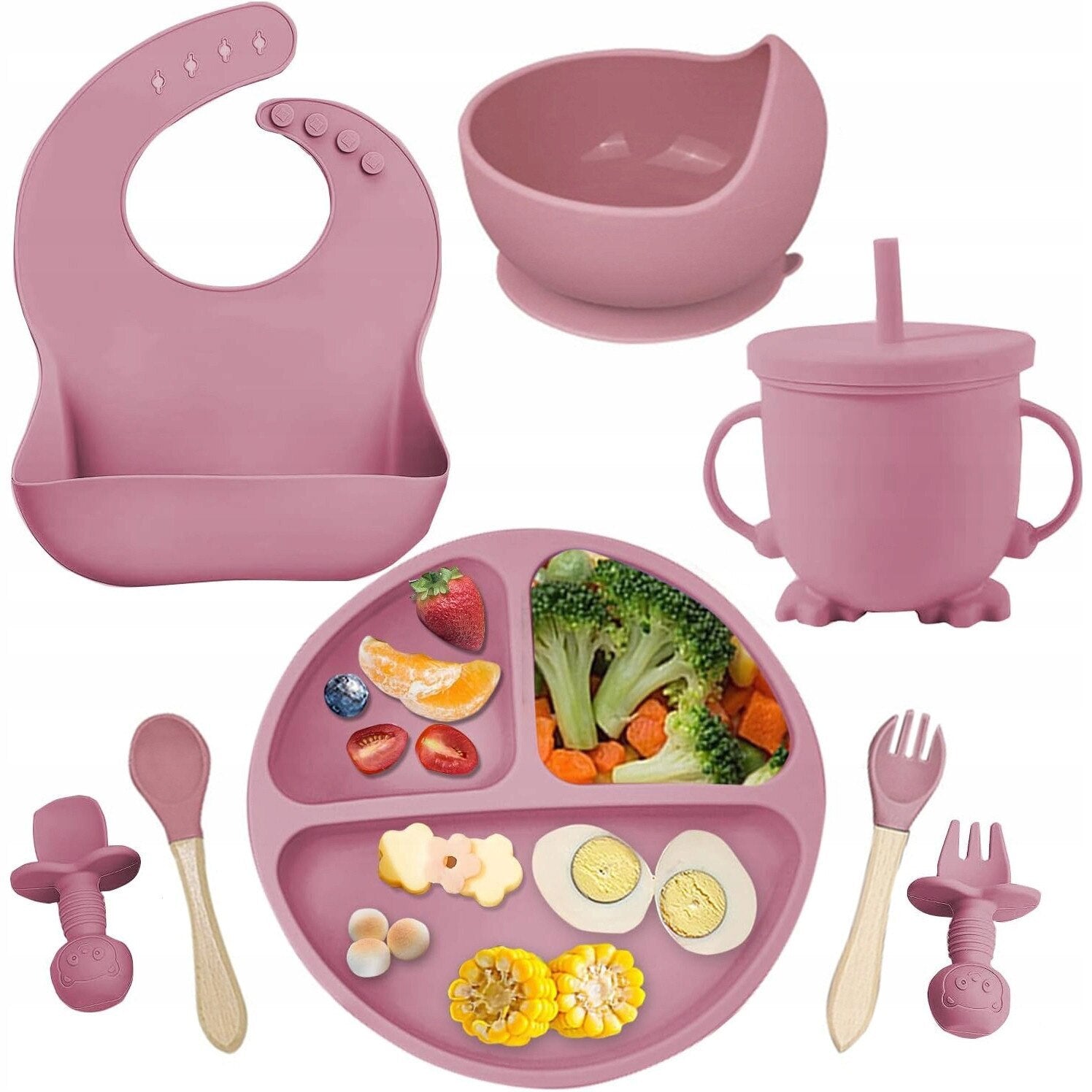Set hranire bebelusi 8 piese, termorezistente, silicon, fara BPA, pliabile, usor de curatat