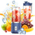 Mini Blender Portabil Electric, Cu Acumulator, 2 Recipiente, 6 Lame 3D, 300 ml, 40W, Capac Inclus, Albastru