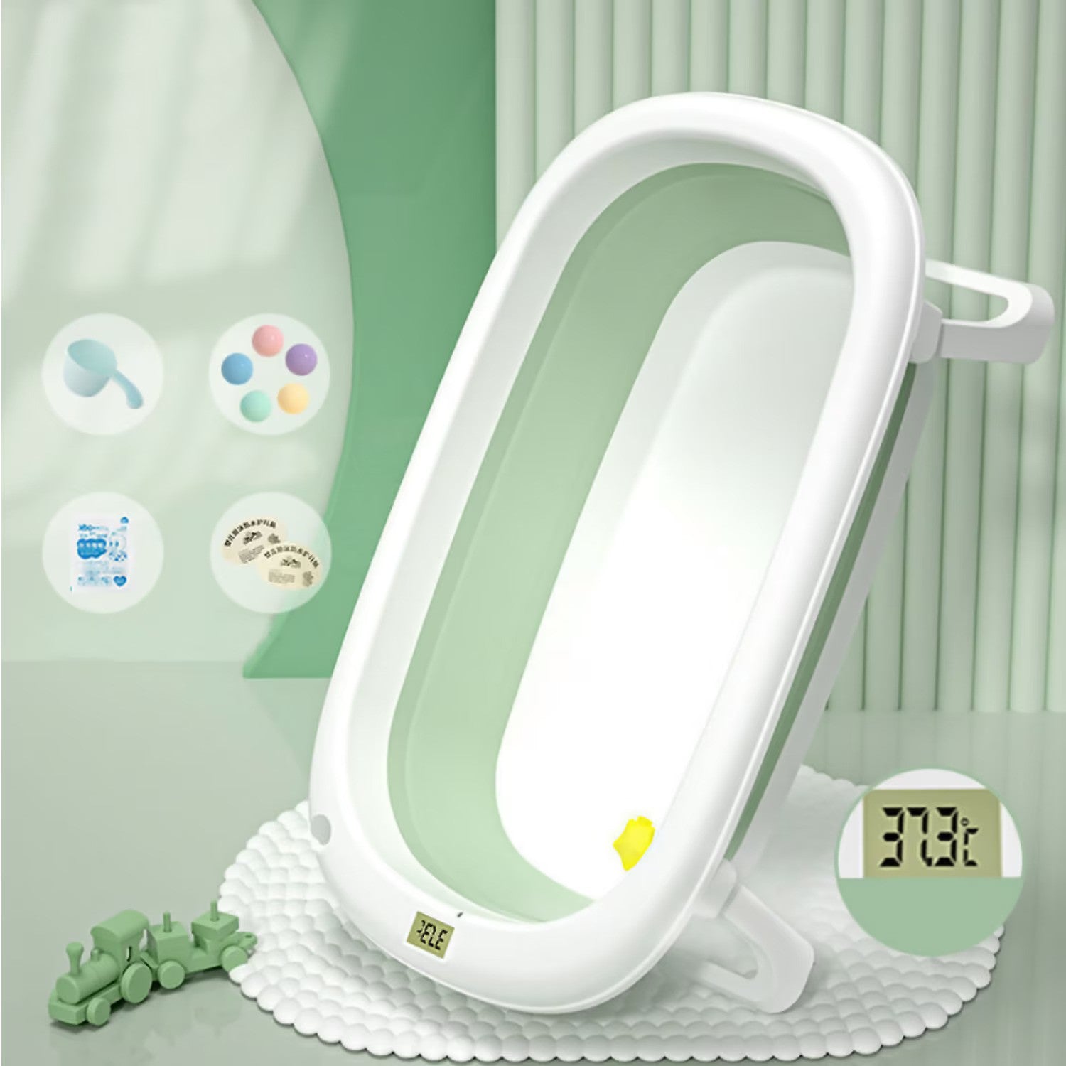 Cadita pliabila pentru bebelusi, cu suport pernuta, picioruse antiderapante