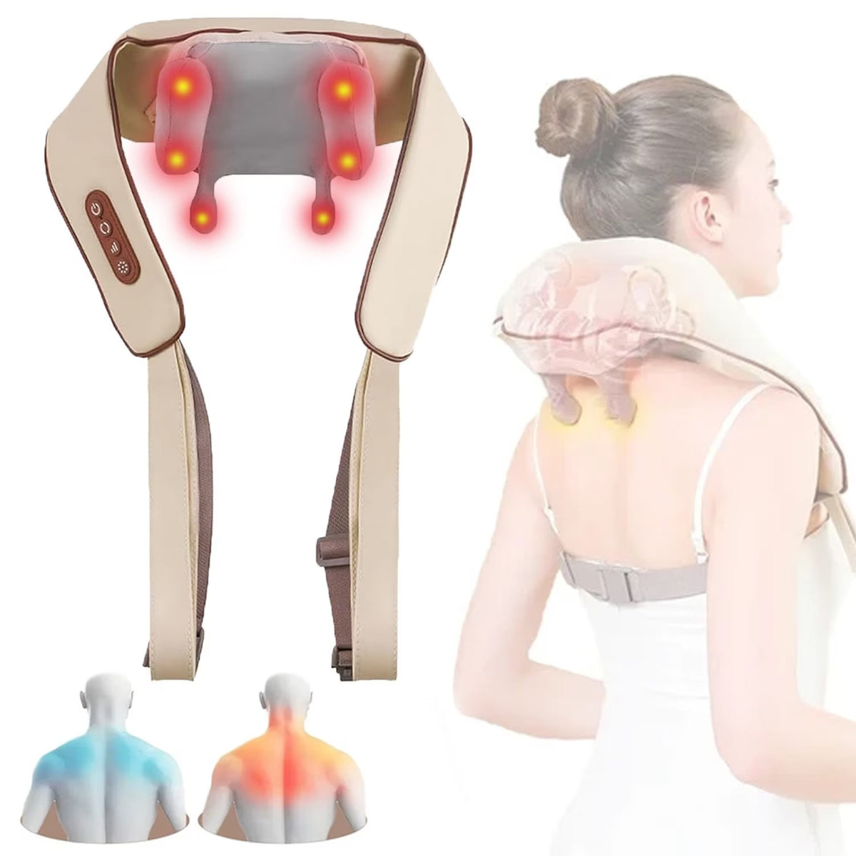 Aparat de masaj cervical 6D cu incalzire si vibromasaj, 3 intensitati, 2 moduri, silentios 45 dB, maro