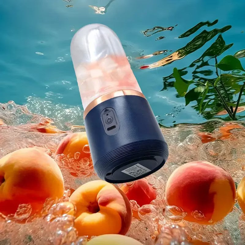 Mini Blender Portabil Electric, Cu Acumulator, 2 Recipiente, 6 Lame 3D, 300 ml, 40W, Capac Inclus, Albastru