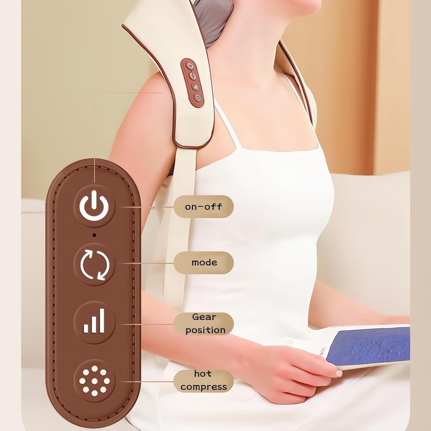 Aparat de masaj cervical 6D cu incalzire si vibromasaj, 3 intensitati, 2 moduri, silentios 45 dB, maro