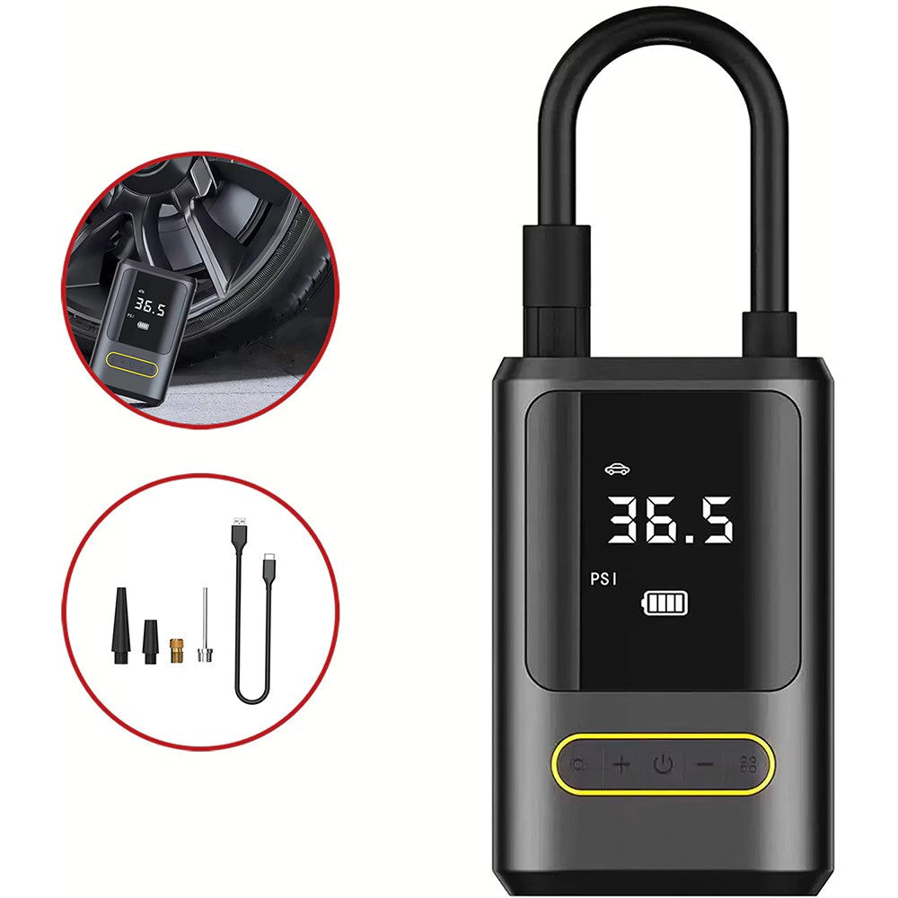 Pompa aer auto electrica, afisaj digital LCD, Lanterna LED, Portabila, Reincarcare USB C, baterie 4000 mAh, Manometru digital, 120 W, sundiguer, Negru