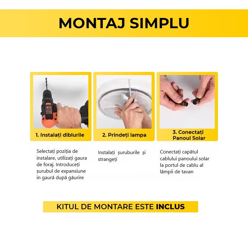 Aplica LED 100W, 200W sau 300W cu Panou Solar, Interior/Exterior, Plafoniera Patrata, Lumina Rece/Calda