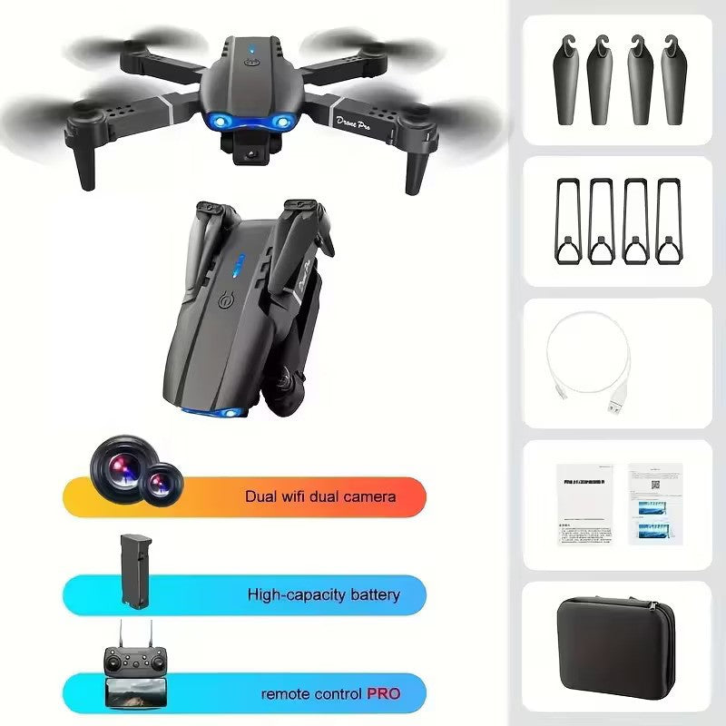 Drona E99, 4K, Camera duala, Conectare WiFi Aplicatie telefon mobil, Brate pliabile, Pozitionare flux optic evita obstacolele,  Geanta de Depozitare, Incarcare USB, Pentru Copii si Adulti, Negru