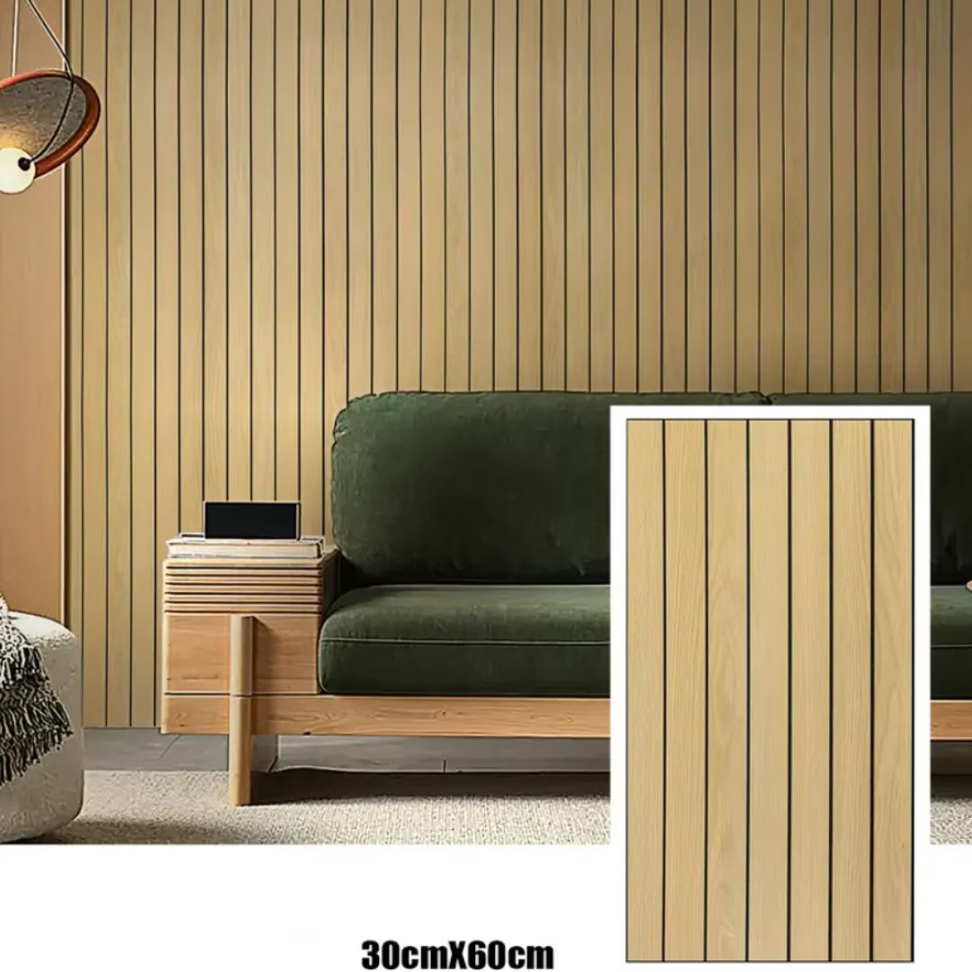 Tapet decorativ autoadeziv, aspect lemn vertical, 30x60cm, model 3D modern, pentru perete interior