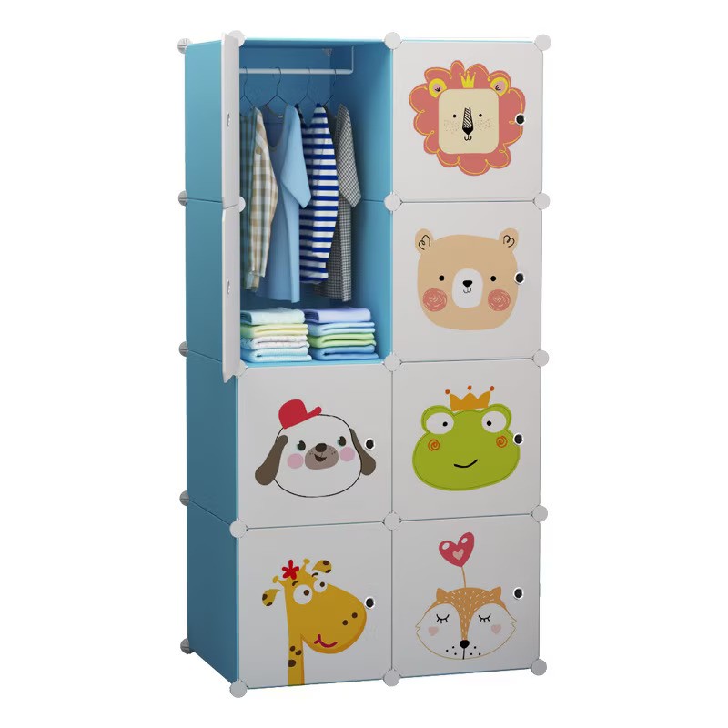 Dulap modular pentru copii, 8 rafturi, durabil, 76X37X147 cm, model cu animalute