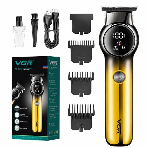 VGR V-989 Aparat de Contur Profesional Lama Ceramica T-Blade Display LED Auriu - detaliu produs