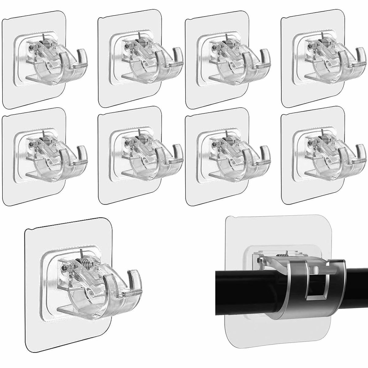 Set 10 Suporturi pentru Tija de Perdea Longziming Plastic Transparent Autoadeziv - imagine principala