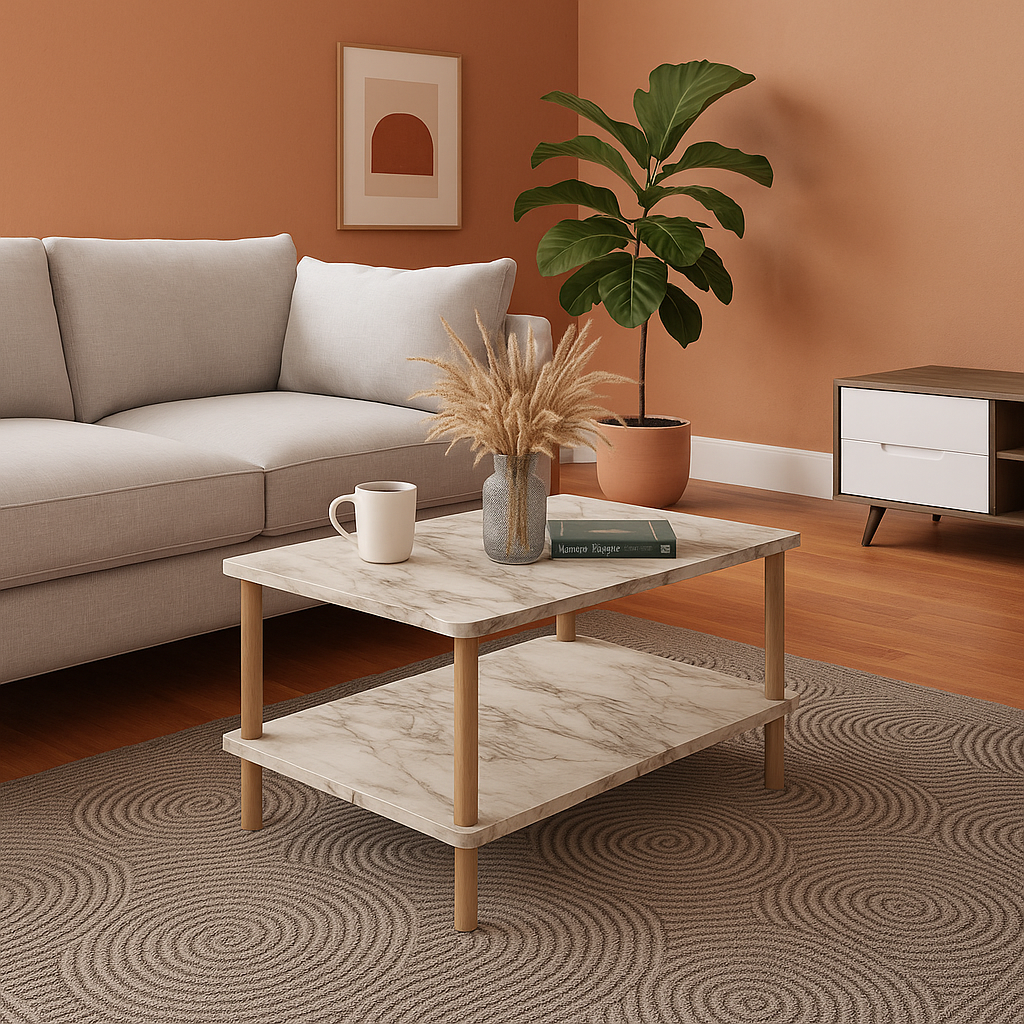 Masuta cafea moderna cu raft, design scandinav, 70x44x43 cm