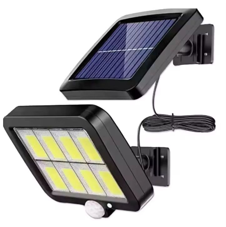Lampa solara LED cu telecomanda, ajustabila, 8 COB LED, senzor miscare si lumina, baterie 2400 mAh, cablu 5 m, rezistenta la apa, negru
