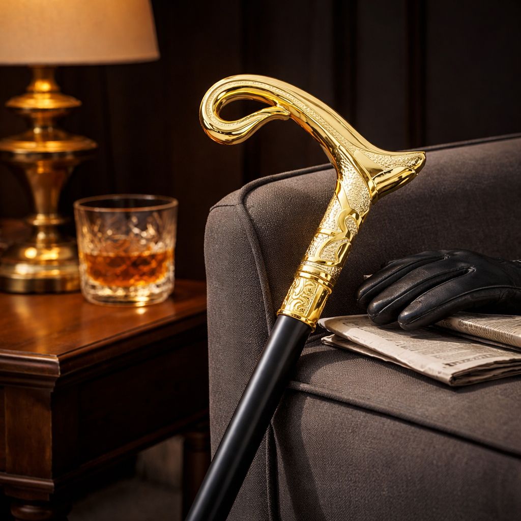 Baston de mers la moda cu maner auriu sculptat, design clasic premium, negru cu auriu, 93 CM