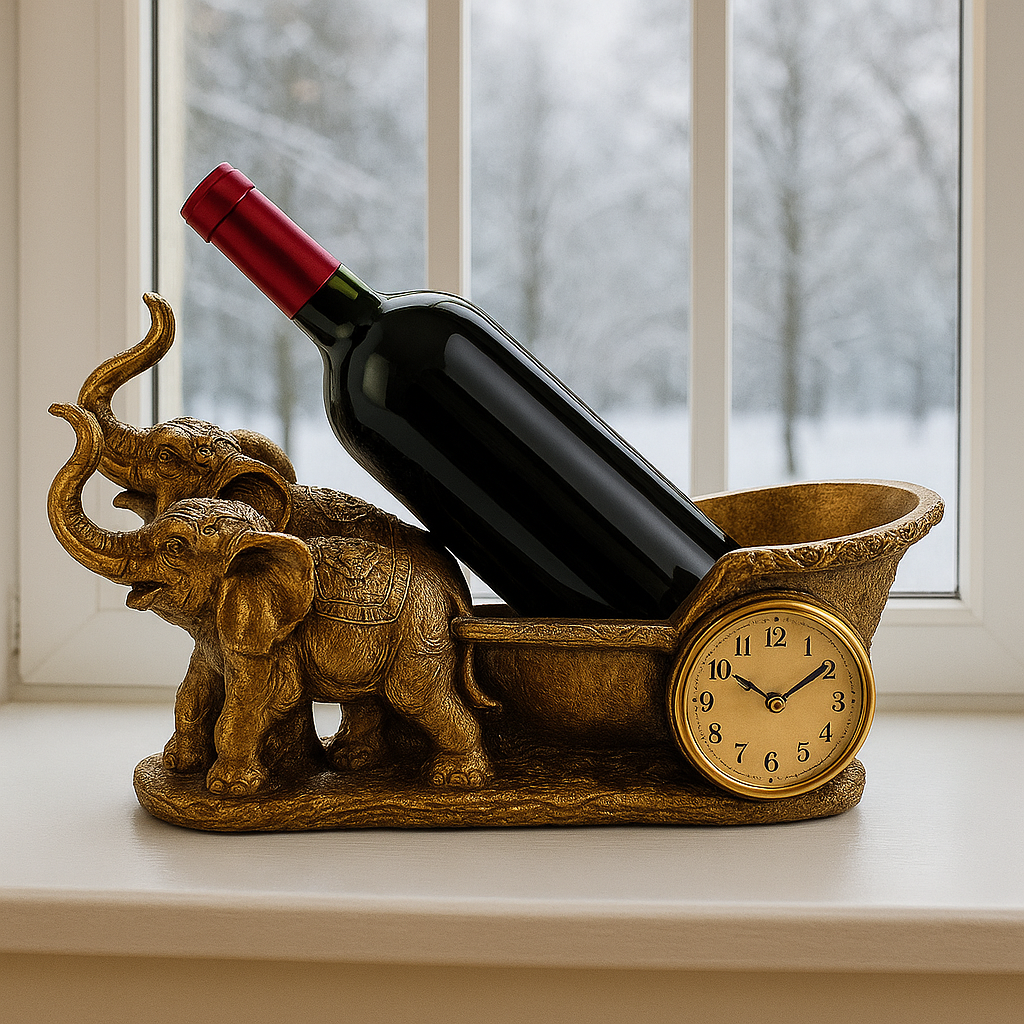 Suport Decorativ pentru Vin cu Ceas – Model Cai / Model Elefant
