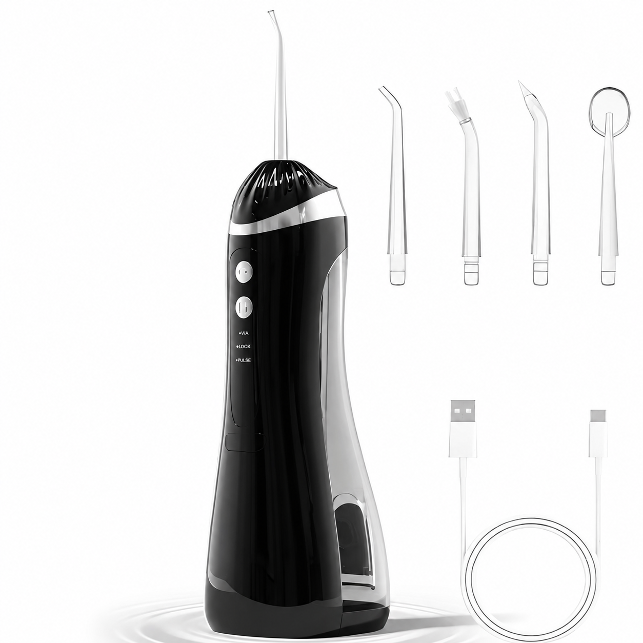 Irigator Oral Portabil Reîncărcabil USB – 1400 impulsuri/min, 4 moduri, 8 intensități, rezervor 200 ml, 6 duze - imagine principala