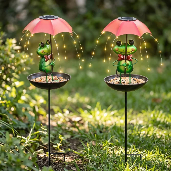 Set 2 Lampi Solare Decorative cu Hranitoare Pasari Model Albinuta Broscuta Gradina - detaliu produs